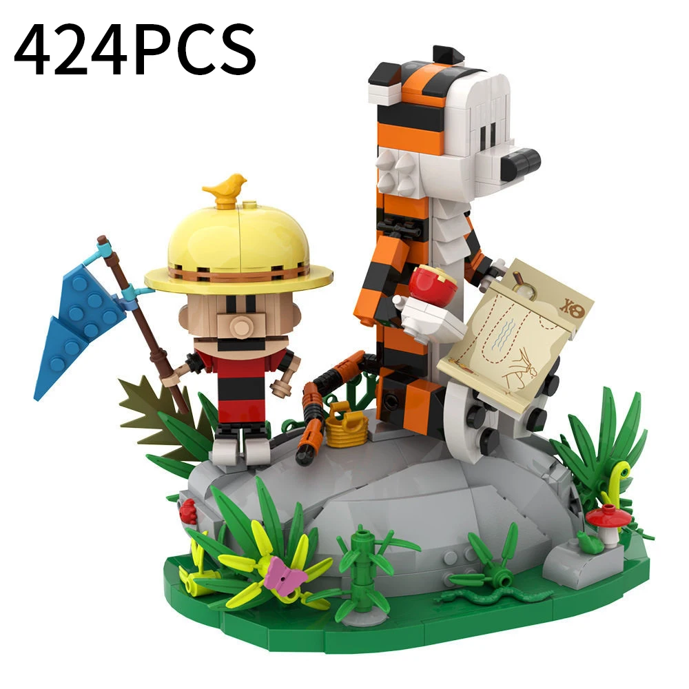 

MOC Building Blocks Adventure Explorer Figure , Cute Cartoon Boy & Tiger DIY Bricks Model, Creative Desktop Collectible Toy