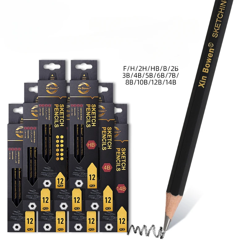 12pcs Poplar Pole Sketching Pencil Set for Beginners Only Painting Hand Drawing 2B-HB Mixed Charcoal Pencil