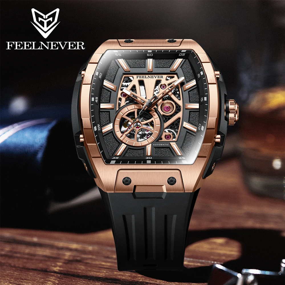 LIGE Top Brand Luxury FEELNEVER Watches for Men Tonneau Sapphire Crystal Mirror Silicone Clocks Waterproof Business Chronograph