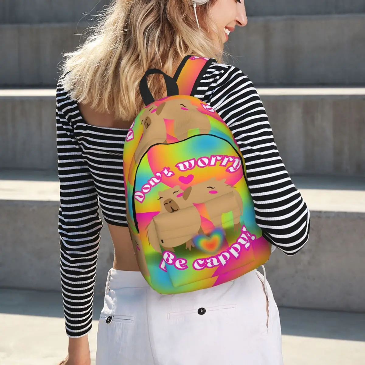 Don't Worry Be Cappy Capybara Student Backpack School Bag Hiking Travel Daypack for Men Women Bookbag Shoulder Bags