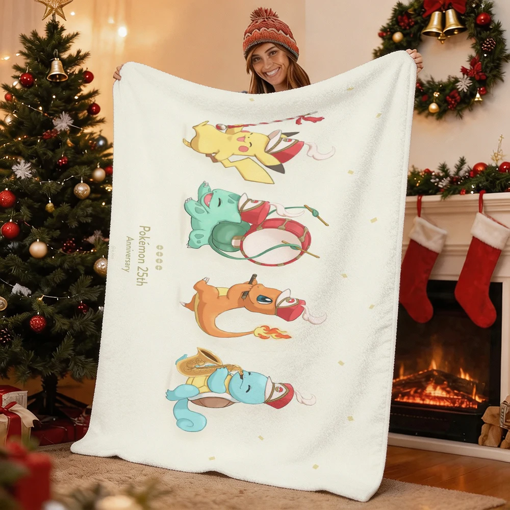 Pokemon Pikachu Gengar Bulbasaur Charmander Squirtle Psyduck Flannel Throw Blanket Soft Warm Blanket for Sofa Bed Home Decor Gif