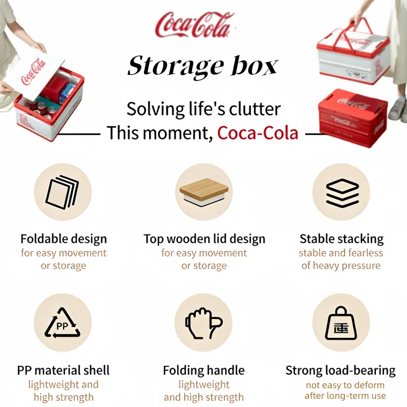 Coca-Cola Foldable Storage Box Multilayer Thickened Storage Box with Lid for Home Outdoor Camping Car Trunk Organizing & Picnic