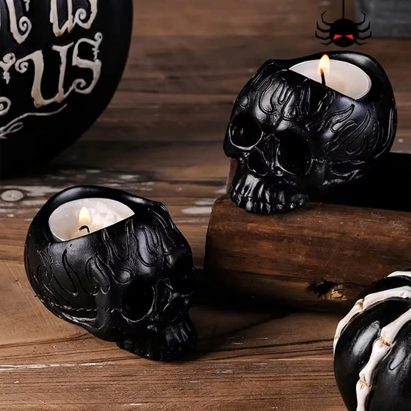Molde de Silicone para Resina, Candelabro de Caveira, Porta-Velas de Chá, Artesanato para Festas, Halloween, Decoração