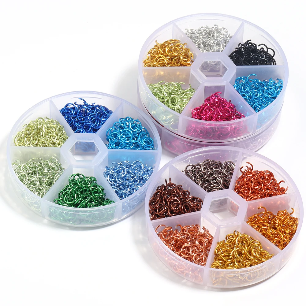 About 1080Pcs/box 6mm Colorful Aluminum Open Ring Split Jump Ring Connector Set for Jewelry Making DIY Necklace Accessories