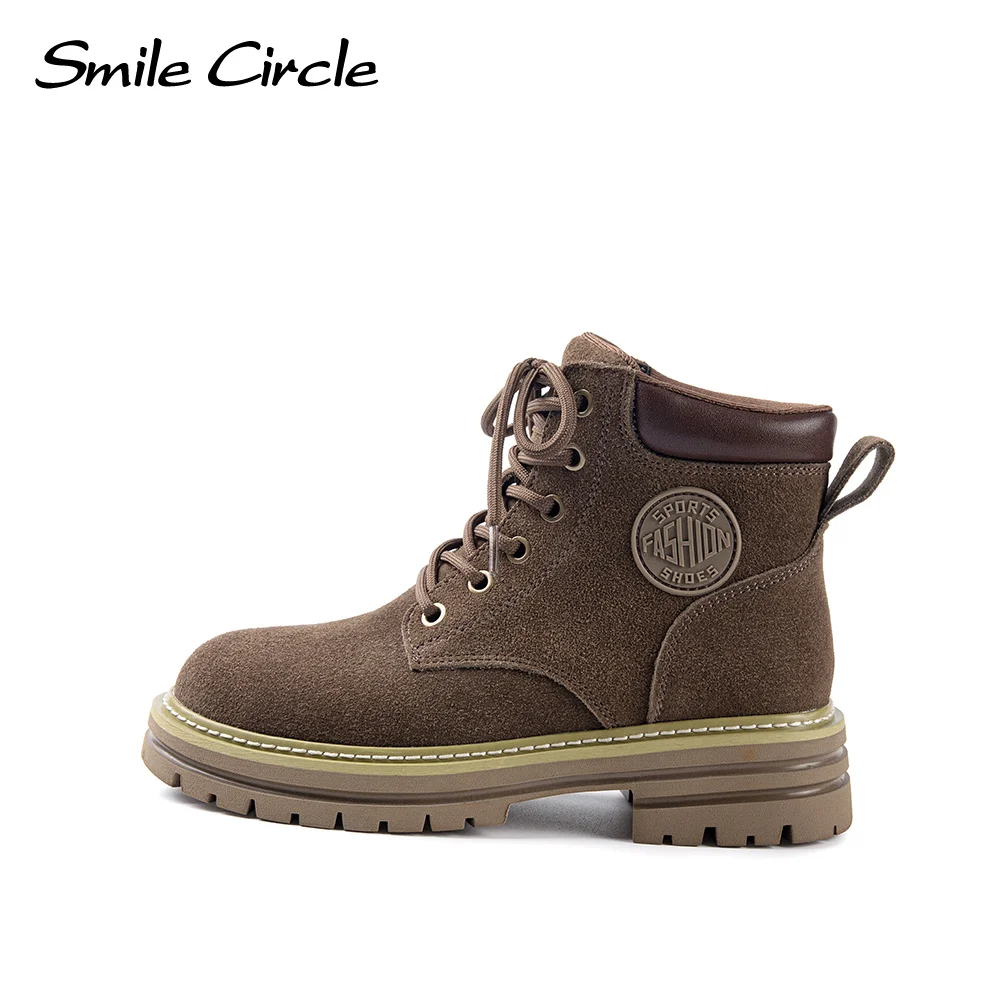 Smile Circle Botas de mujer de piel de ante Botines básicos y versátiles Botas casuales con cordones