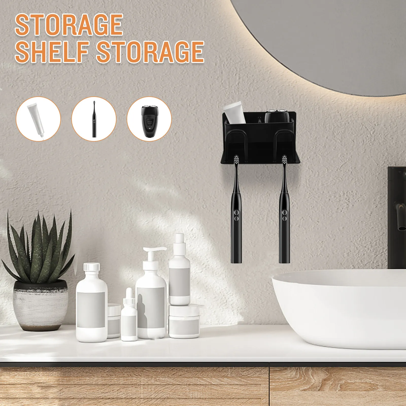 Aluminum Nail-Free Toothbrush Holder Wall Mounted Bathroom Rack Storage Stand Organizer Shelf for Home Kitchen Bathroom - view 6