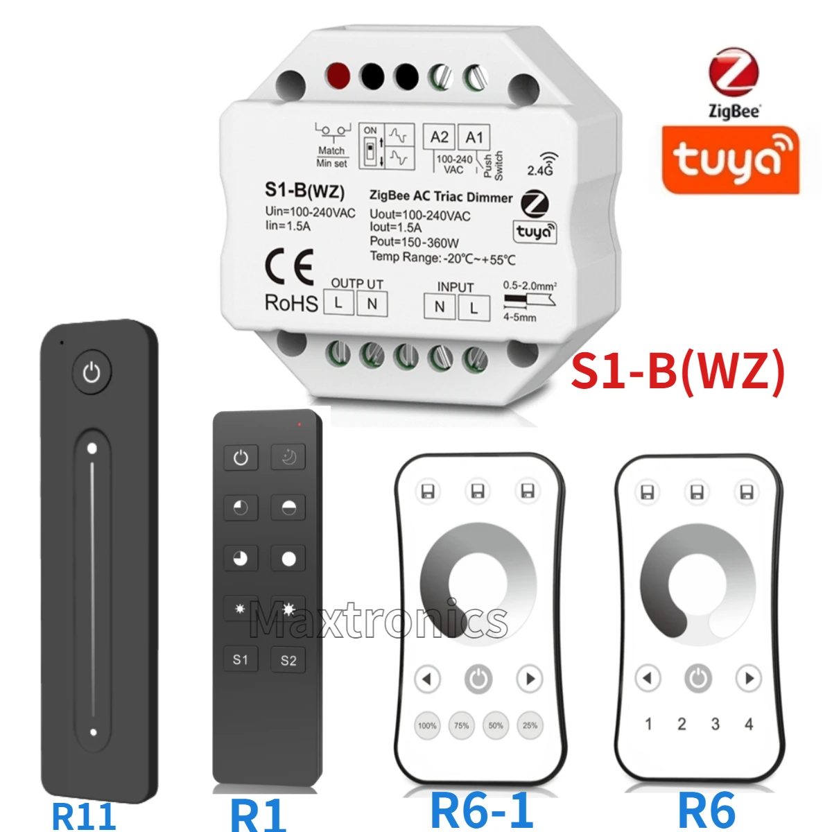 S1-B(WZ) Tuya ZigBee LED Dimmer AC Triac Dimmer 2.4G Wireless RF telecomando Smart Push Switch Dimmer R1 R6 R11 per striscia LED