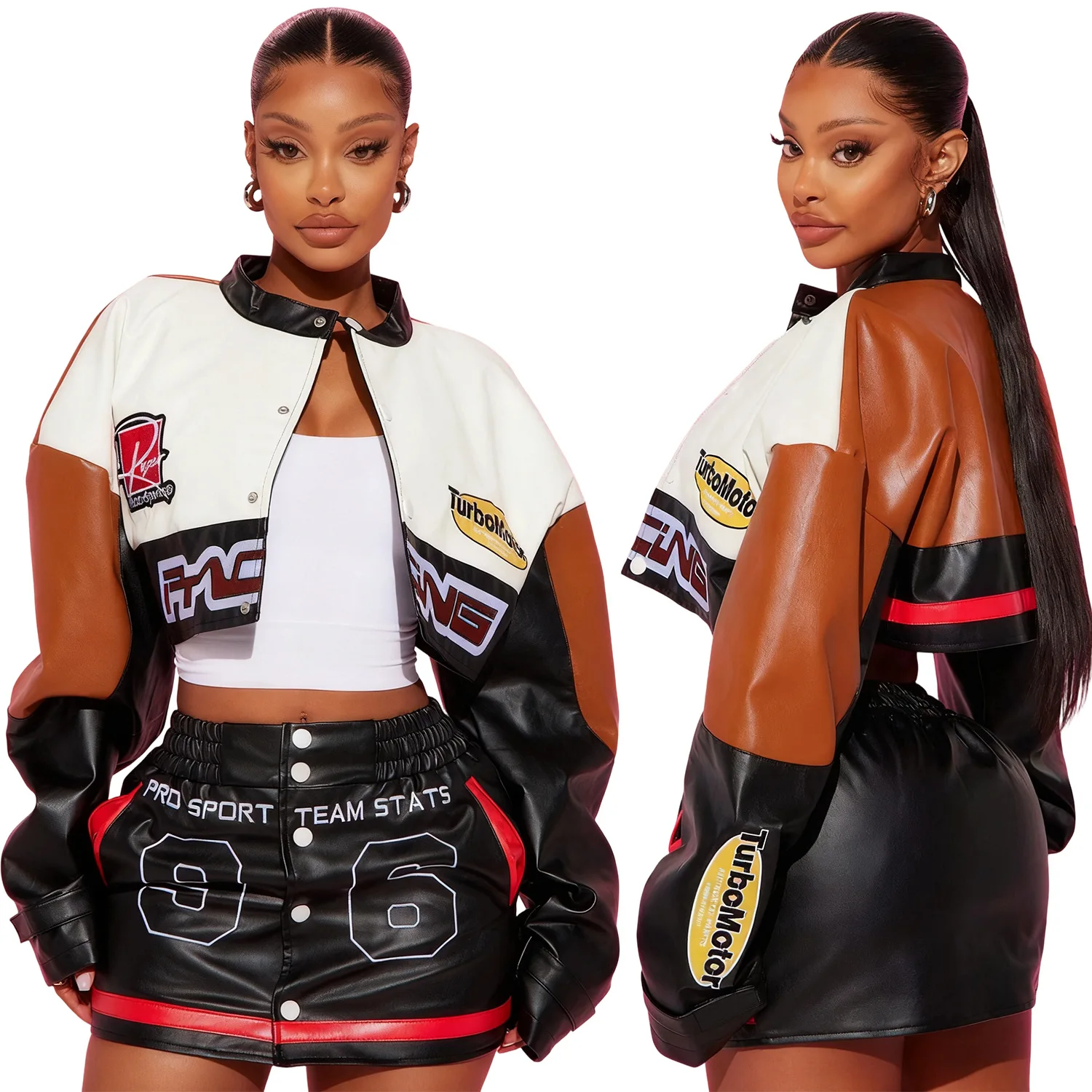 

Кожаная куртка-платье, комплекты из двух предметов с юбкой, 2025 г., женская зимняя роскошная уличная одежда Y2K, осенние сексуальные элегантные комплекты из 2 предметов, женский наряд