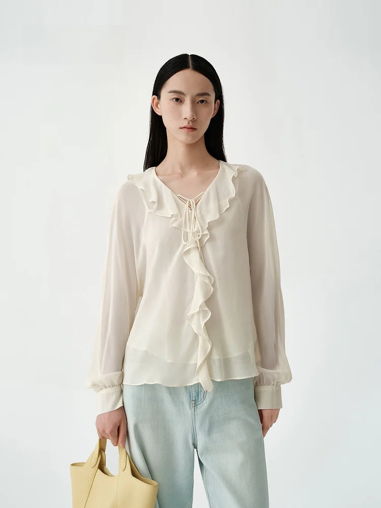 

Indicia Long Sleeve Silk Shirt Elegant French Style Loose Fit Summer 2025 Pure Color Casual Wear for Women
