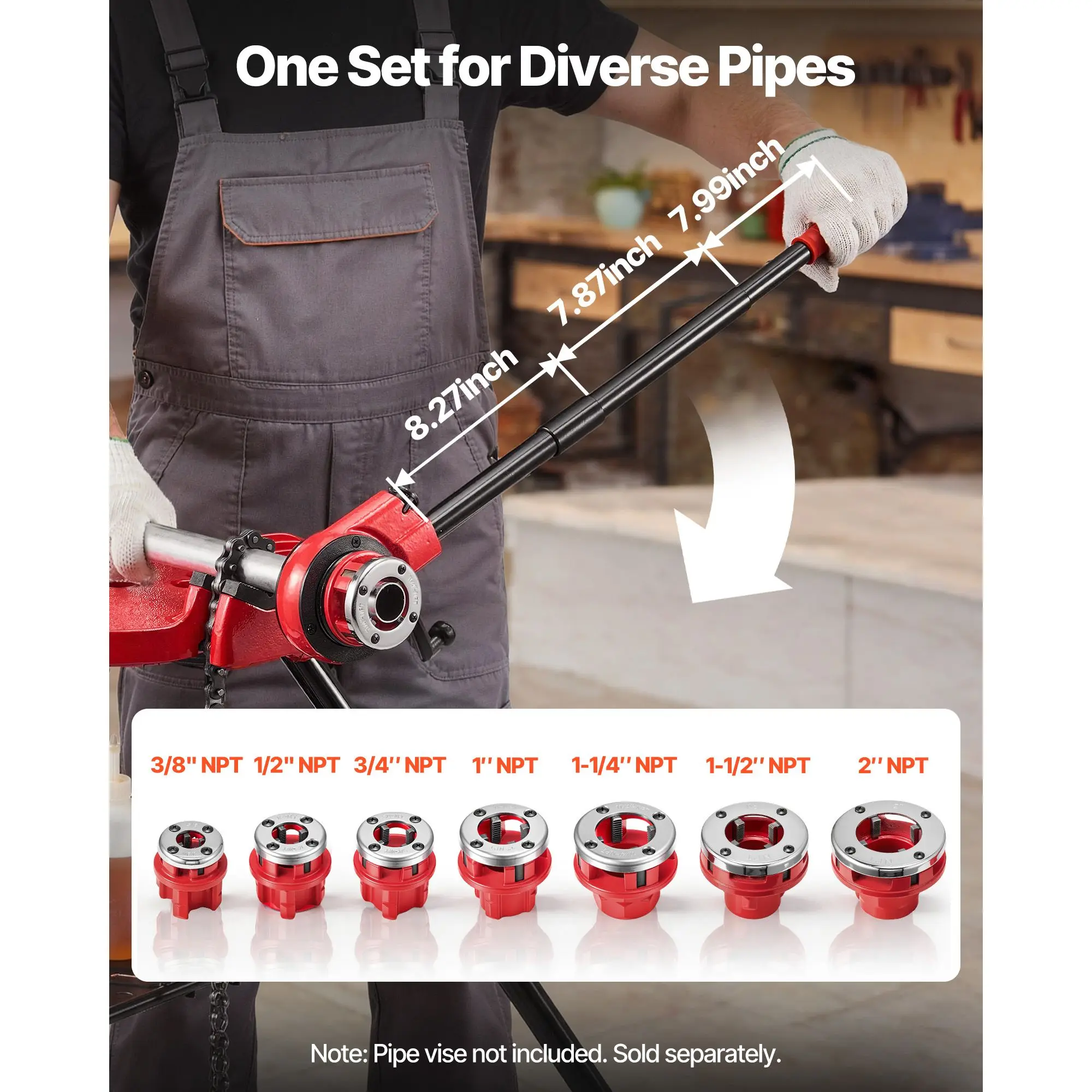 Ratchet Pipe Threader Kit with 7 Dies, 3/8