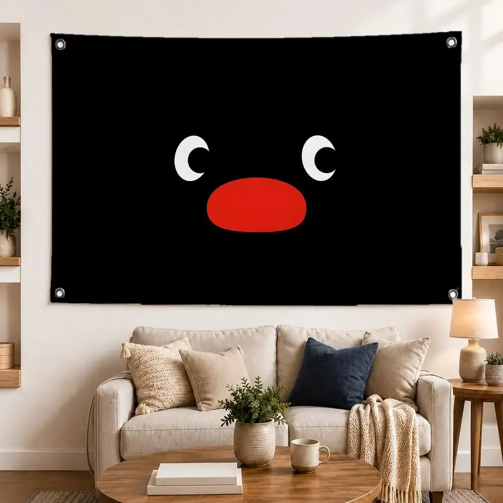 Cute Cartoon P-Pingu Flags Horizontal High Density Knitted Fabric European Simple For Durable Outdoor Indoor Use