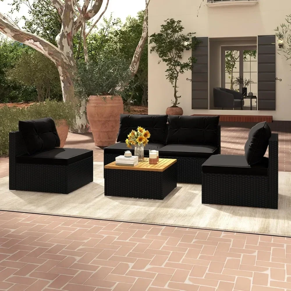 

High Quality Outdoor Wicker Furniture Set w/Seat & Back Cushions, Square Coffee Table