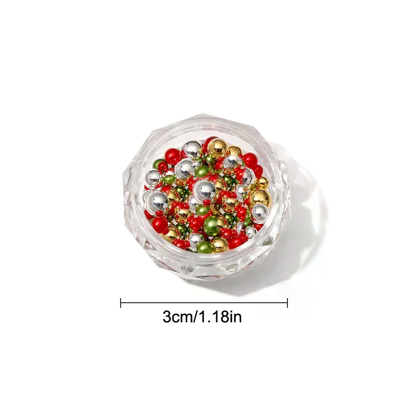 Kerstmis Gemengde Ronde Parels Kleurrijke Stereoscopische Nagels Kunst Decoratie Nagelsteentjes Nagelbenodigdheden Charme Nagelaccessoires