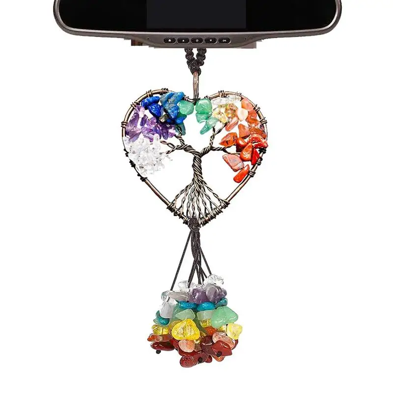 Trees Of Life Stones Crystals Stones Colorful Stone Decor Car Hanging Accessories For Rear View Mirror Window Good Luck