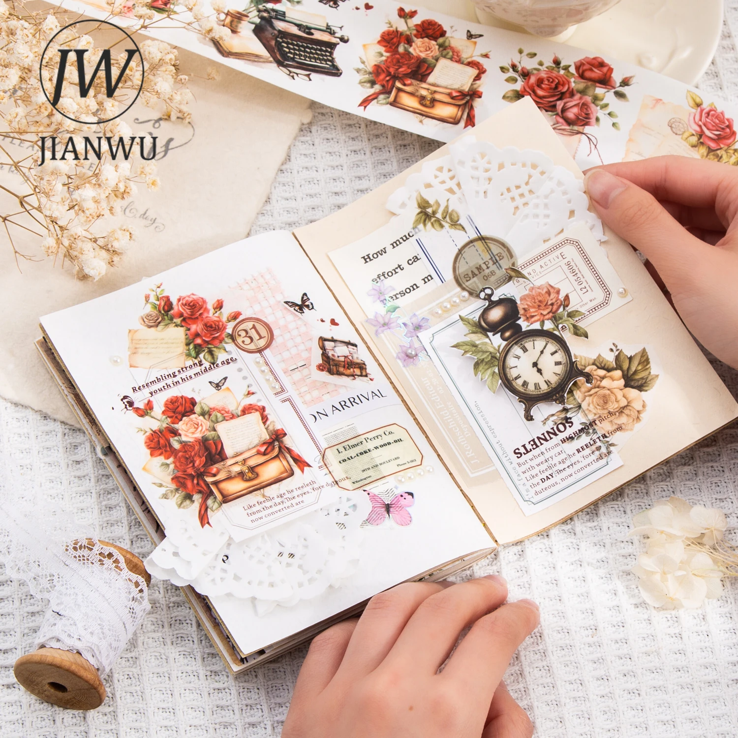 JIANWU 60mm*200cm Manor Diary Series Vintage Plant Material Washi Tape Creative DIY Journal Collage Scrapbooking Stationery