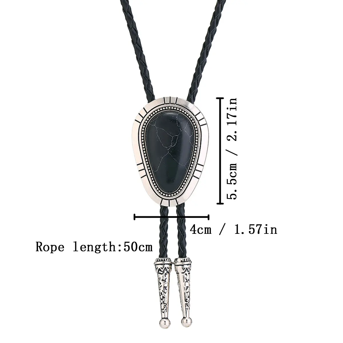 Western Cowboy Retro Mode Tropfenförmiger Metallkanten-Stil Schwarzer Obsidian Herren Bolo-Krawatte – Detail 7