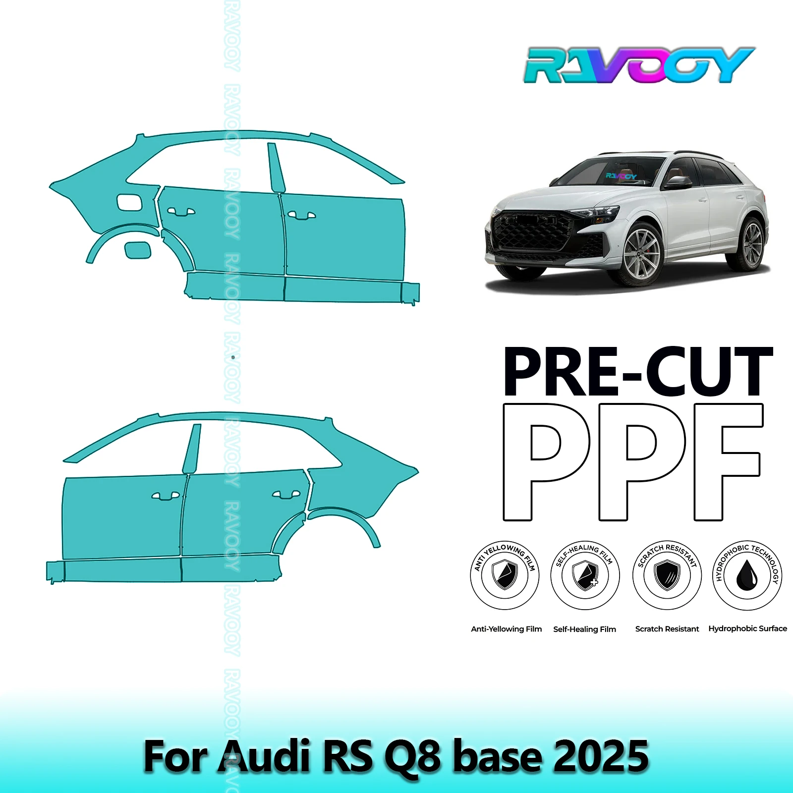 

For Audi RS Q8 base 2025 8.5mil Clear Matte Pre-Cut PPF Door & A/B Pillar Kit TPU Paint Protection Film Set