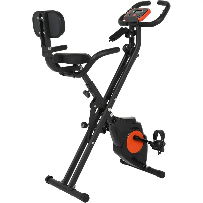 Ktaxon Bicicleta estática plegable 3 en 1, bicicleta estacionaria plegable con entrenamiento de brazos, respaldo y asiento acolchado, 8 niveles magnéticos