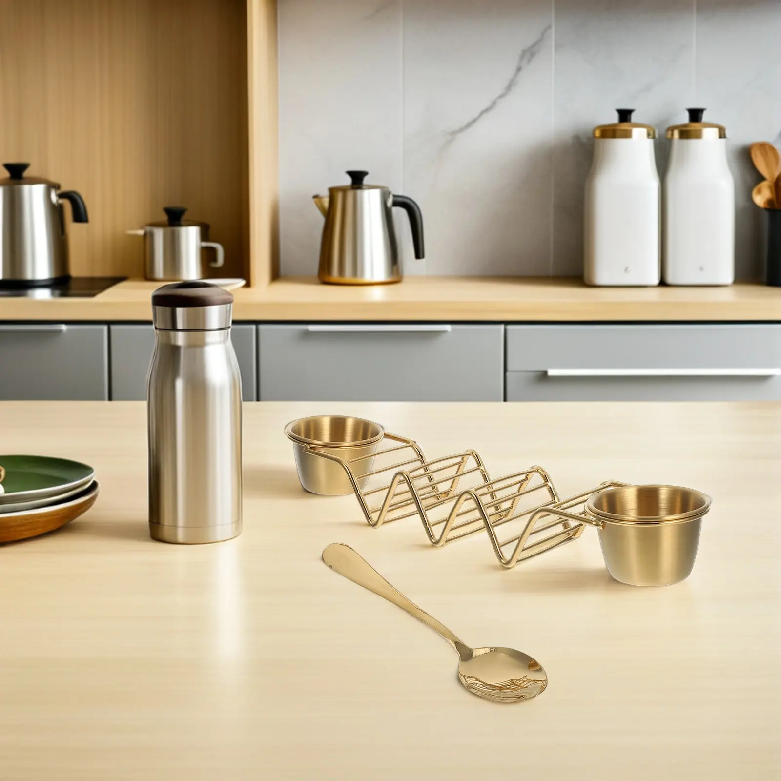 Juego de Soporte para Tacos de Acero Inoxidable Resistente a la Oxidación con Tazas para Salsas, Soporte Multiusos para Tortillas para Restaurantes y Fiestas en Casa