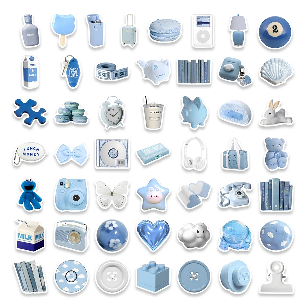 Aesthetic Vintage Blue Style Stickers DIY Kids Toys Gift Decorative Decal for Laptop Phone Scrapbook Diary Luggage Waterproof
