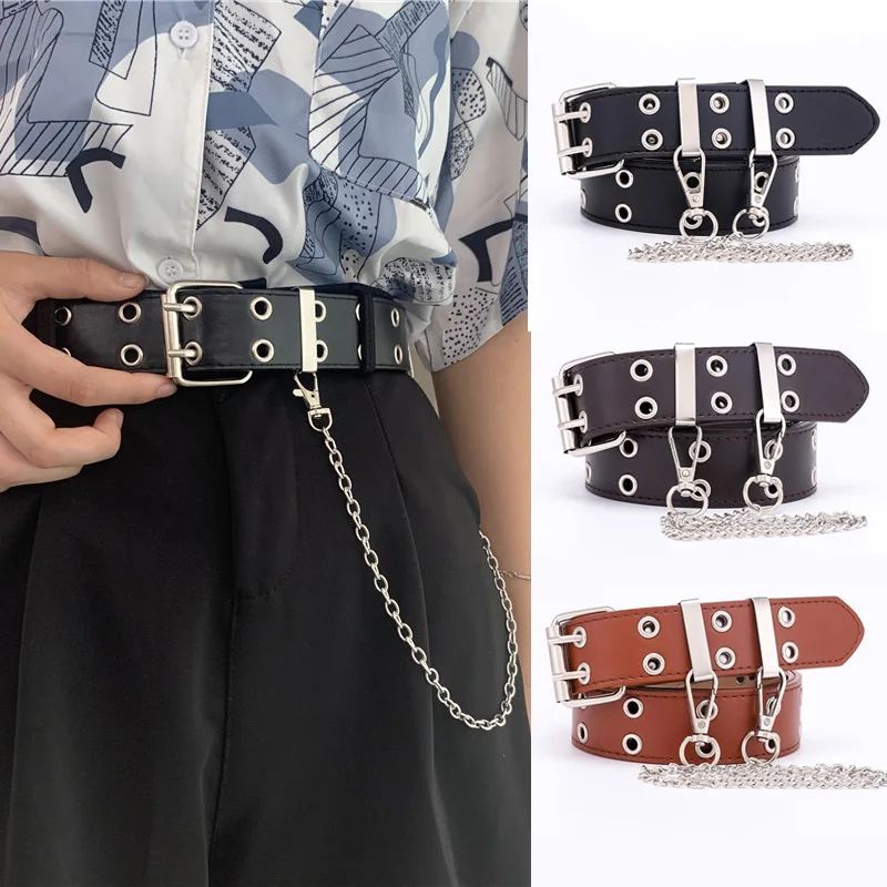 

Кофейный черный женский ремень кожаный ремень с пряжкой с язычком Новинка модный Индивидуальный декоративный ремень в стиле панк для джинсов ремень с цепочкой