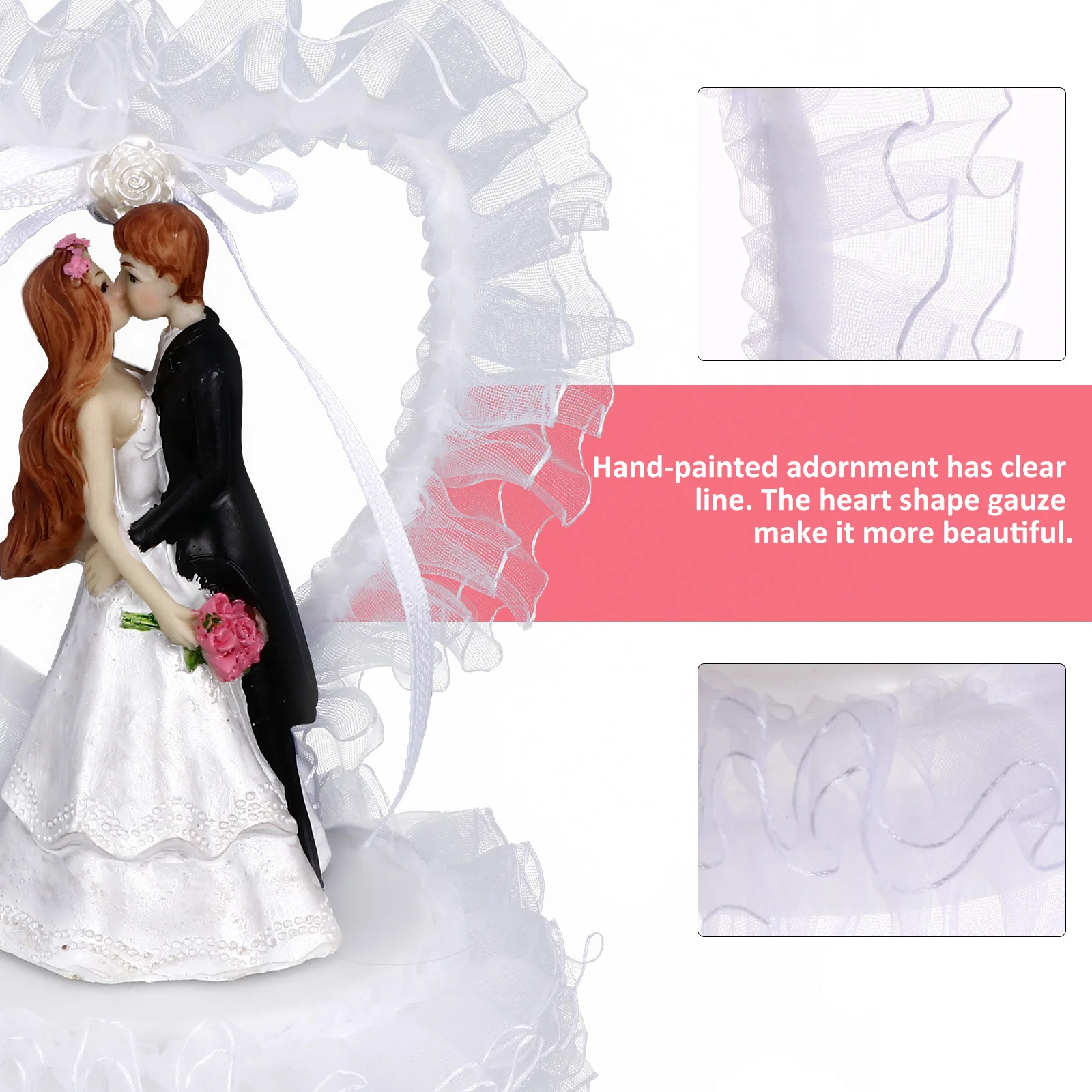 

1Pcs Bride Groom Cake Adornment Wedding Layout Prop Heart Shape Romantic Dessert Table Decoration Cake Decors Bride Groom