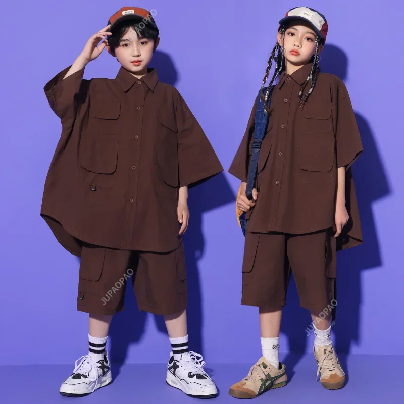 Summer Hip Hop Kids Clothes Girls Street Dance Loose Shirt Pants Boys Modern Dance Clothes Kpop Walk Show Stage Costume