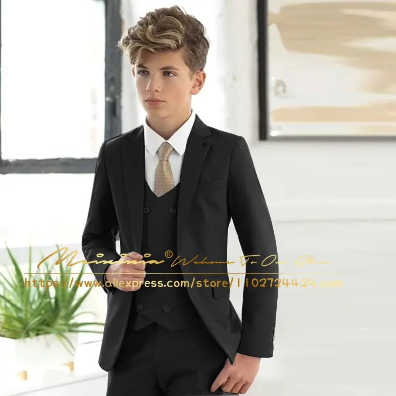 Casual Light Blue Boys Formal Suits Clothing Set Kids Coat Vest Pants 3Pcs Wedding Tuxedo Suit Children Blazer Party Costume