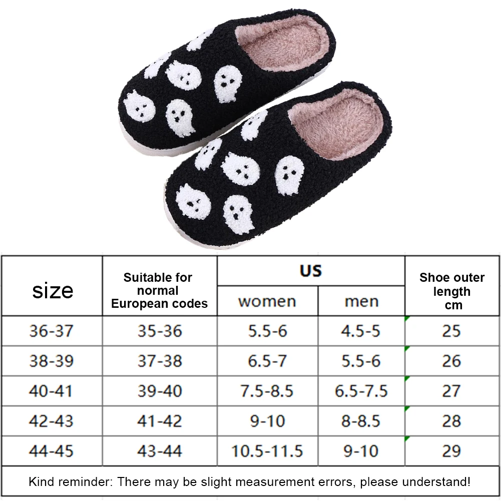 Halloween Ghost Plush Slippers Flat Thermal Slippers Comfortable Soft Furry Slipper Anti Slip Cute Spooky Slippers for Men Women