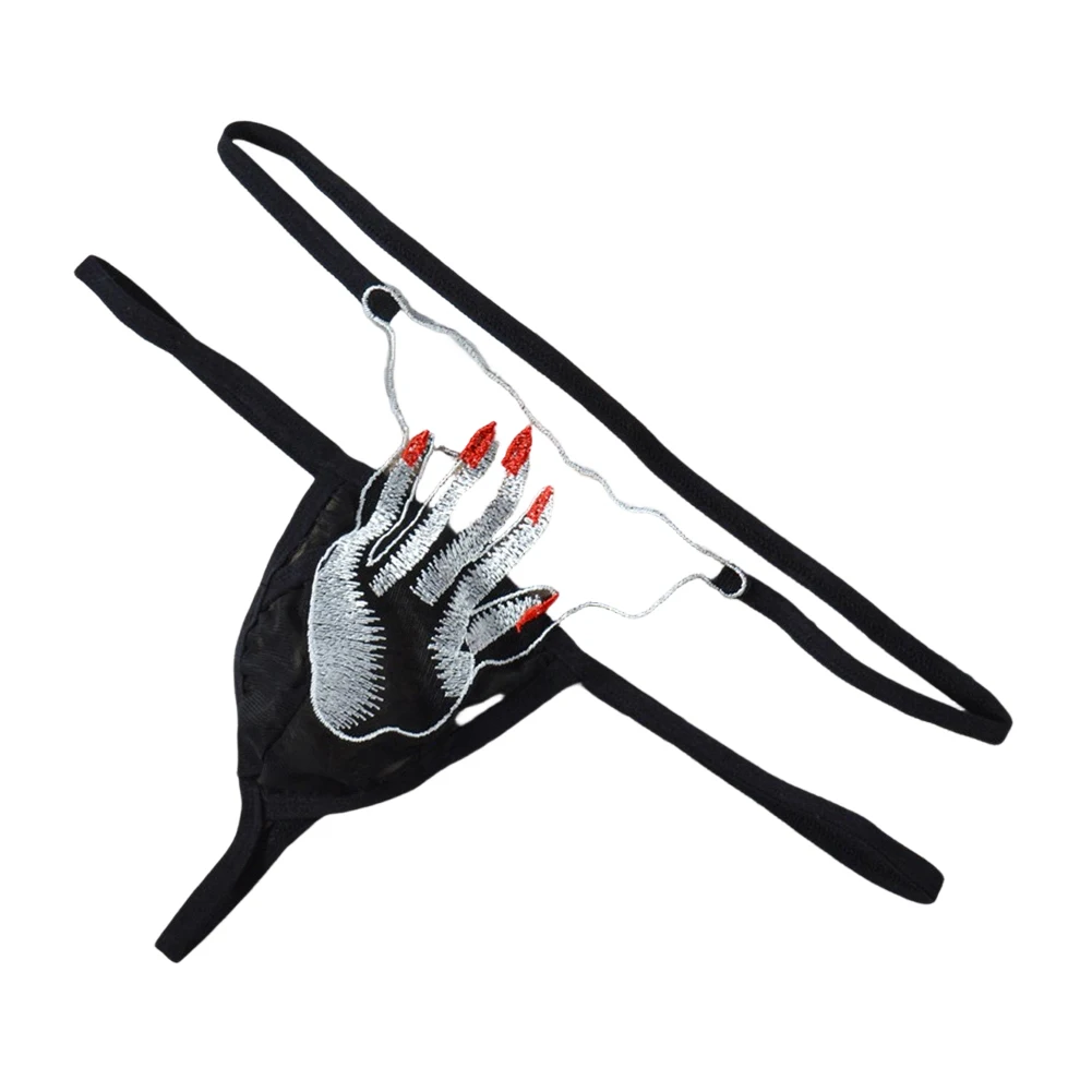 

Мужское кружевное сетчатое белье с вышивкой, тонкими бретелями, прозрачное, с выступающим кармашком, стринги, трусы-калинка для мужчин