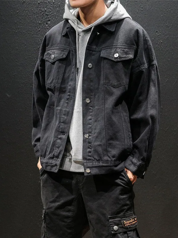 

Spring Autumn Loose Fit Men's Denim Jaet Trendy Casual Versatile Outerwear Youthful Sle Four Seasons Universal Pure Color