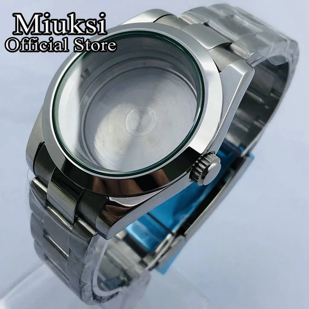 Miuksi caja de reloj plateada de 36mm/40mm con cristal de zafiro compatible con movimiento NH35 NH36 ETA2824 2836 PT5000 Miyota8205 8215 Mingzhu DG2813 3804