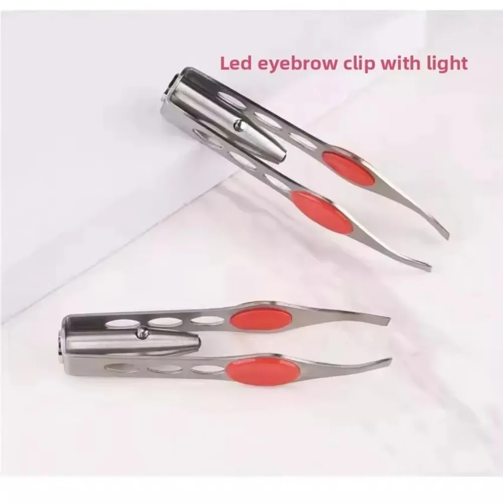 Pinzette per sopracciglia a LED in acciaio inossidabile Bocca angolare con clip per tagliare le sopracciglia leggera Rimozione inclinata Piegaciglia per ciglia finte da donna