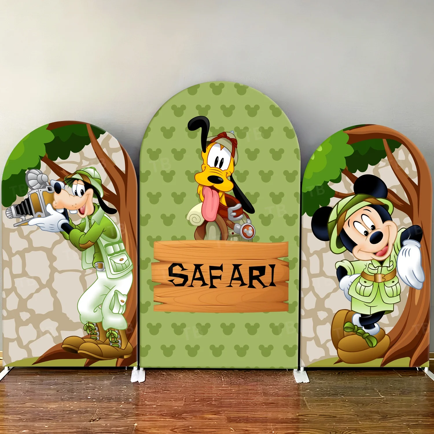 

TB Disney Mickey Mouse Arch Backdrop Cover Forest Adventure Theme Baby Shower Kids Birthday Party Decor Photo Background Wall