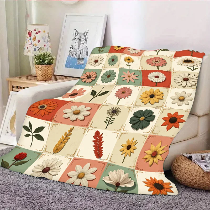 1 قطعة بطانية الفانيلا خمر الأزهار خليط لحاف بطانية لديكور المنزل مريح #4