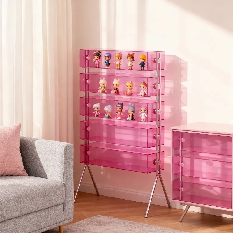 Pink Shelving Cabinet Display Plastic Corner Modern Collectables Media Cabinet Entryway File Armoire De Chambres Furniture