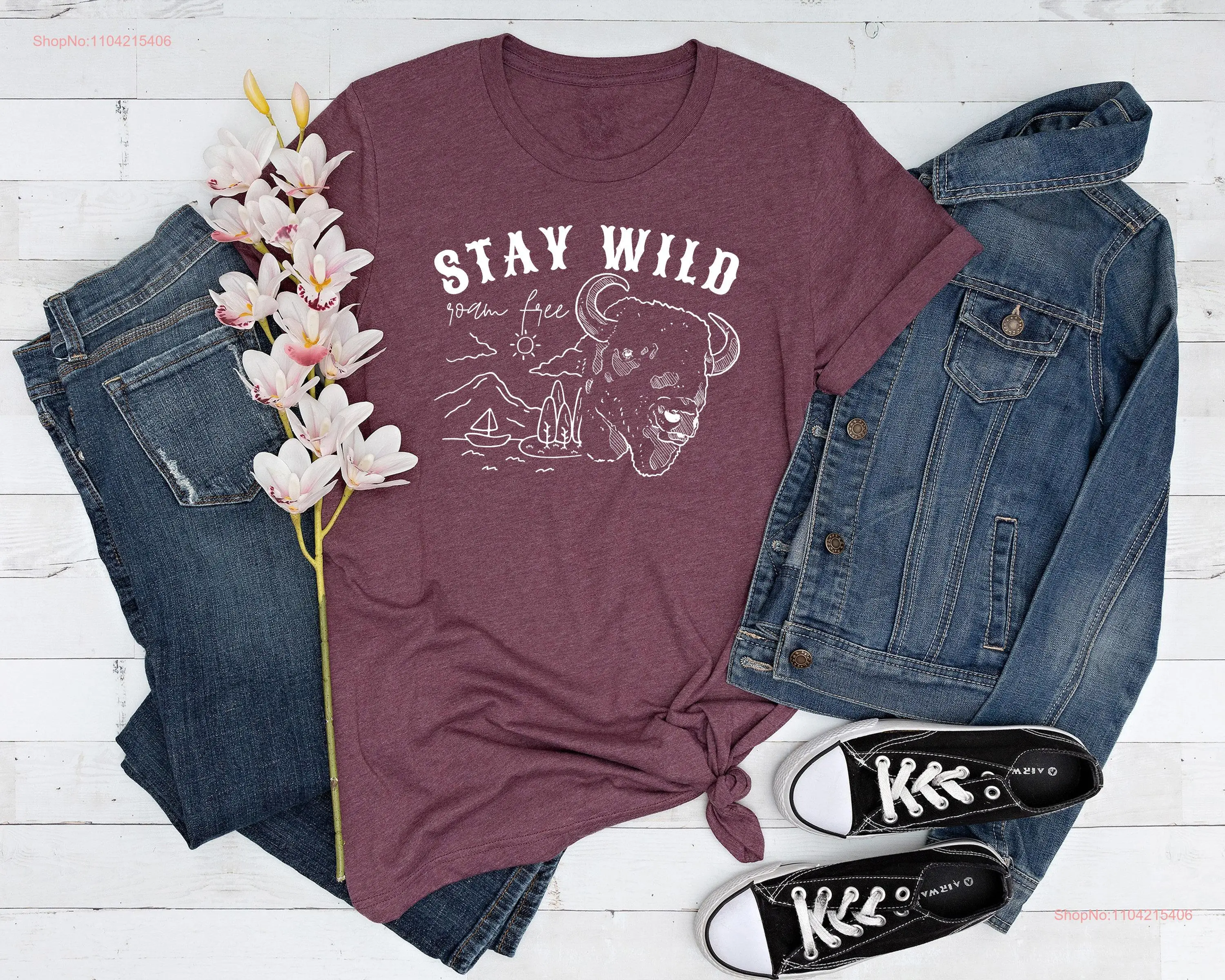Camiseta Stay Wild Buffalo SweaT Cool Wildlife Nature Lover Animal occidental vaquero manga larga o corta