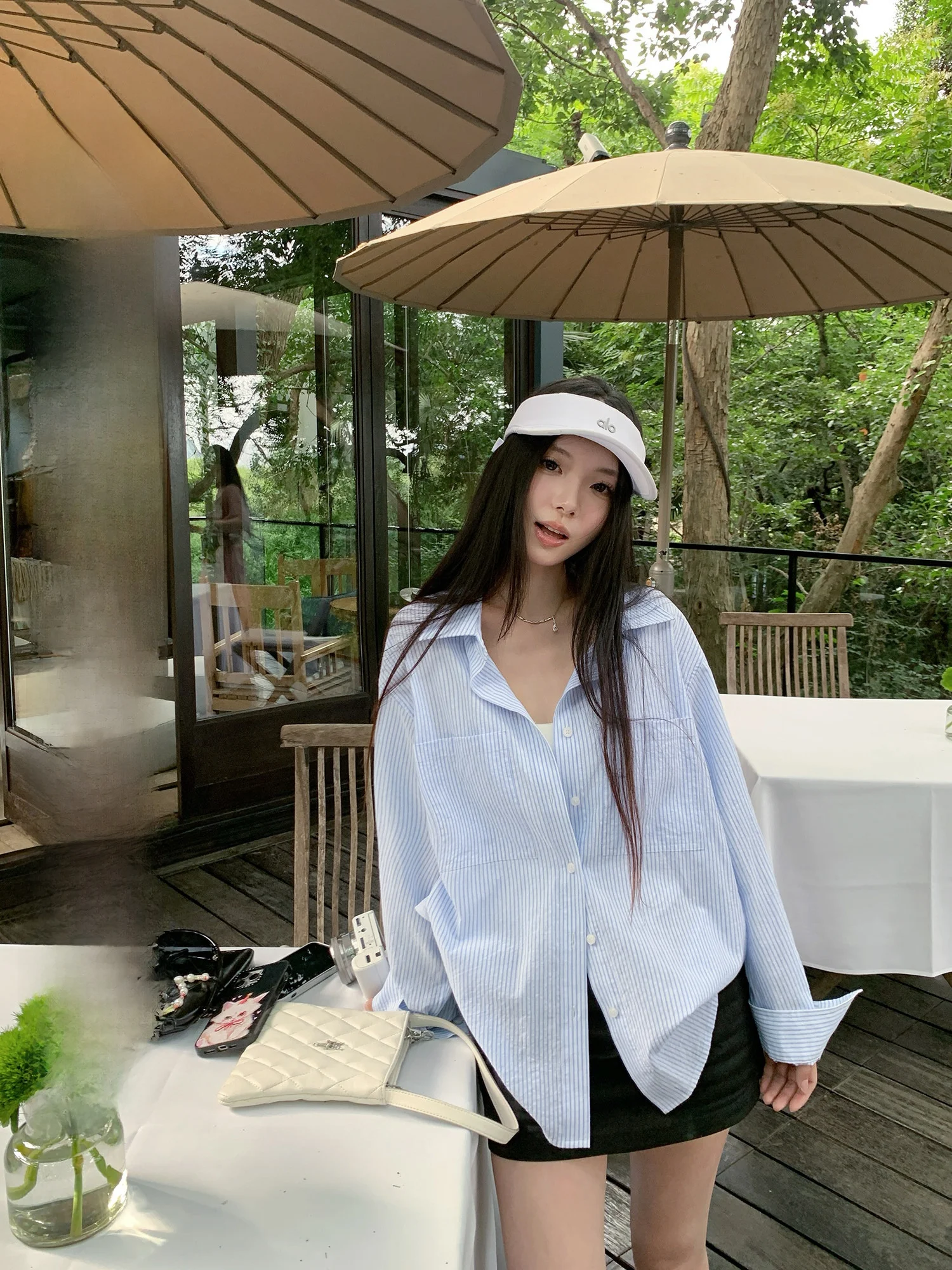 

Yuzuqi Breathable Loose Long Sve Striped irt Women's Design Sun Protection Cover up irt Summer Commute Sle Casual