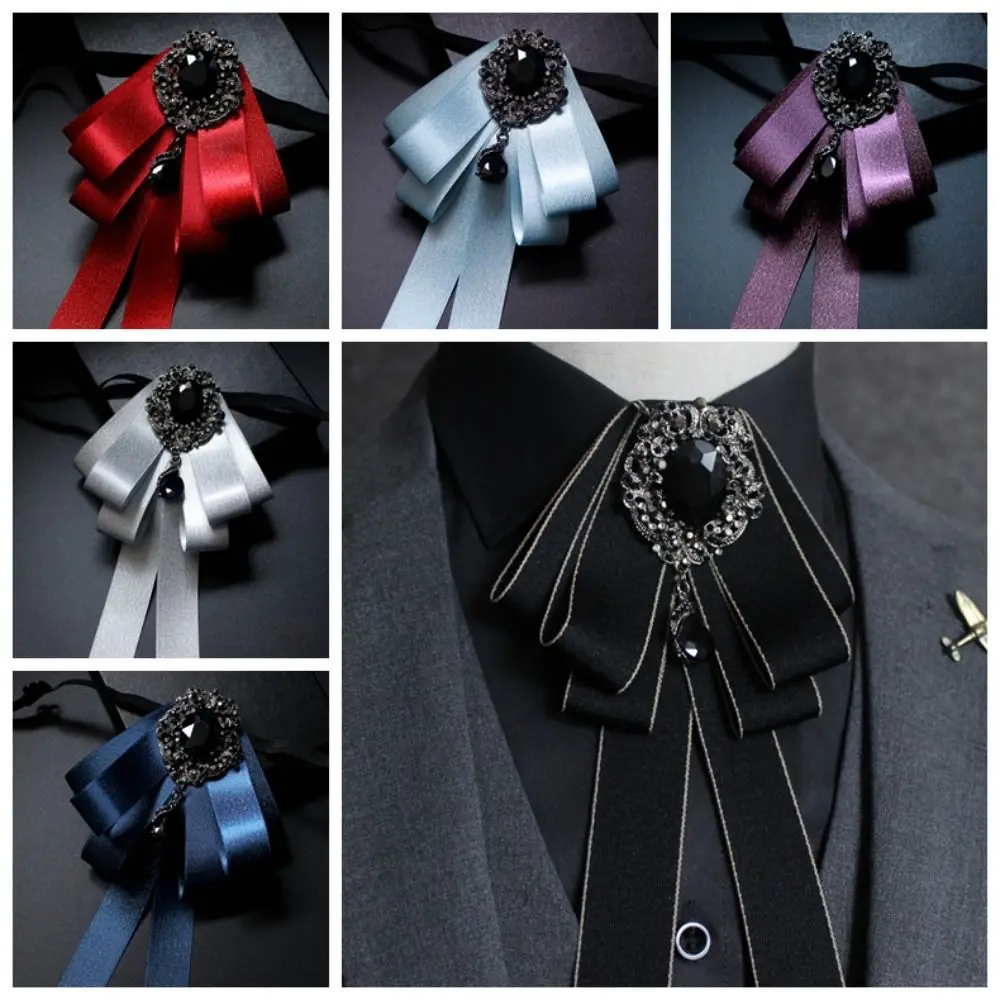 

Luxury Polyester Bow Tie British Style Diamond Collar Flower Retro Neck Decoration Men