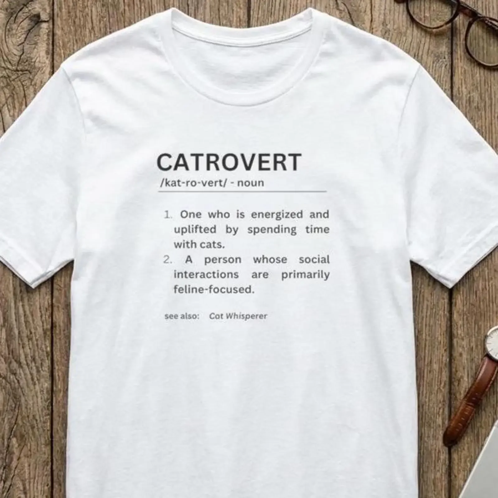 Funny Cat T Shirt Catrovert Definition Humorous Dictionary Entry For Lovers vintage Washed Soft streetwear Stylish Versatile