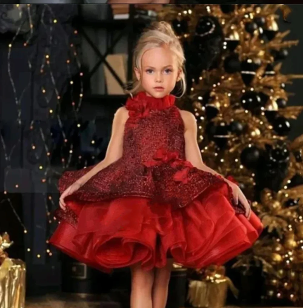 فساتين مهرجان الزهور لحفلات الزفاف للأطفال فساتين الكرة المتدرجة الكشكشة عارية الذراعين فساتين المناولة الأولى للفتيات