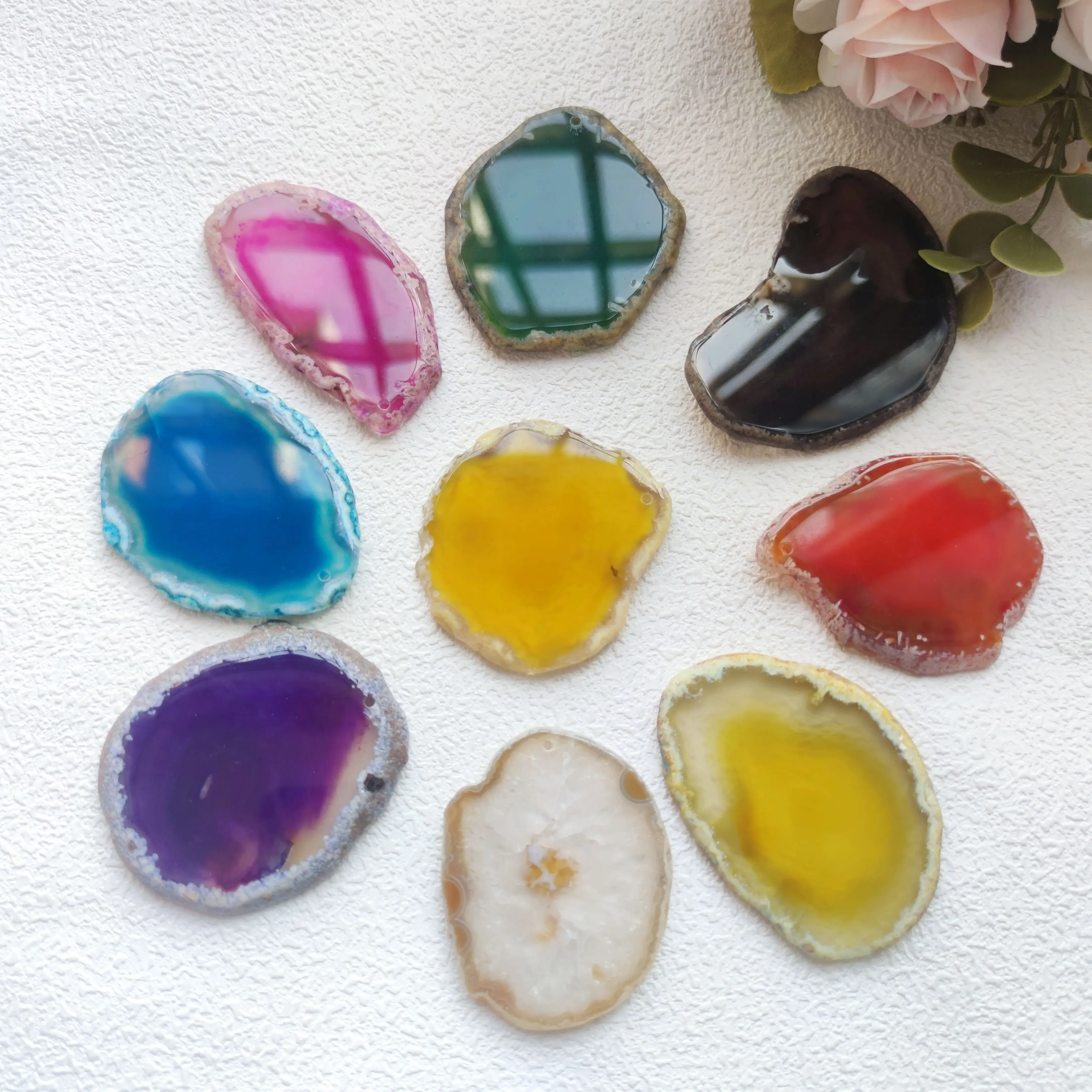 Natural Agate Geode Polished Irregular Crystal Slice Stone With hole DIY Pendant Mineral Home Decoration Healing Crystal