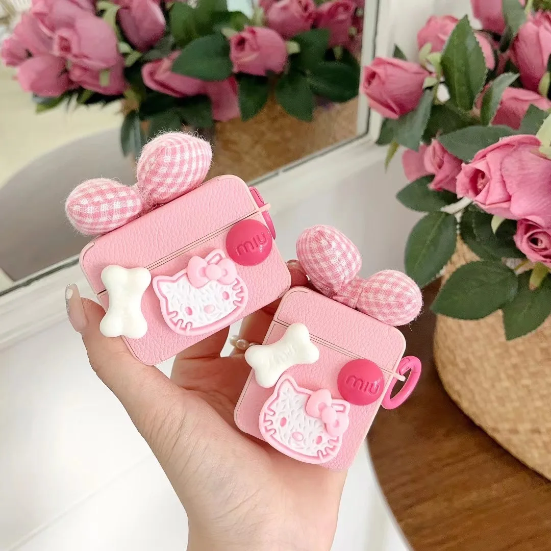 3D Bow Hello Kitty Earphone Cover For Apple AirPods 1 2 3 Generation Airpods Pro Pro2 Wireless Bluetooth Headphone Case Leather