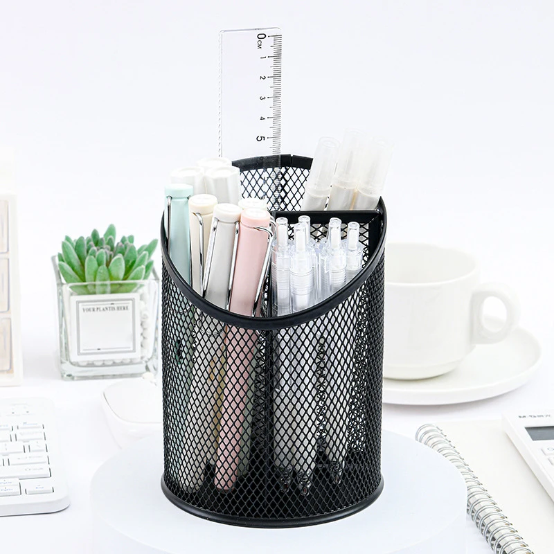 Black Creative Pencil Cups Bevel Pen Container Metal Pencil Holder Desktop Storage Container Decoration Pencil Case