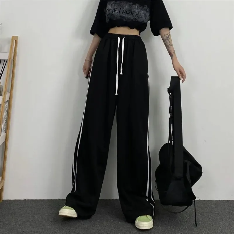 Solid Wide Leg Pants Women Spring Cool Girls Simple All-match Casual Loose Korean Style Straight High Elastic Waist Trendy Cozy