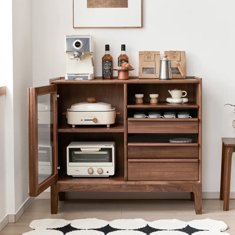 북미 검은 호두 사이드 캐비닛 단단한 다기능 북유럽 거실 보관 캐비닛