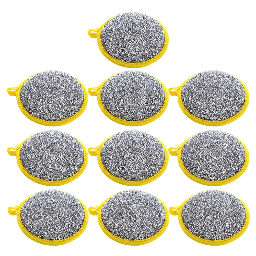 

10pcs Round Sponge Scrubber Dual Side Dish Pad High Efficiency Kitchen Sponge Multi-Purpose Sturdy Wipes For Pots Bowls