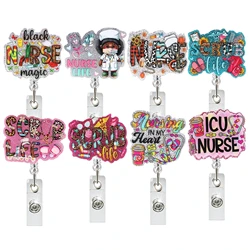 Glitter Doctor Nurse Retractable Clip Rotating ID Badge Retractable Clip Badge Reel Holiday Gift Key Chain Accessories