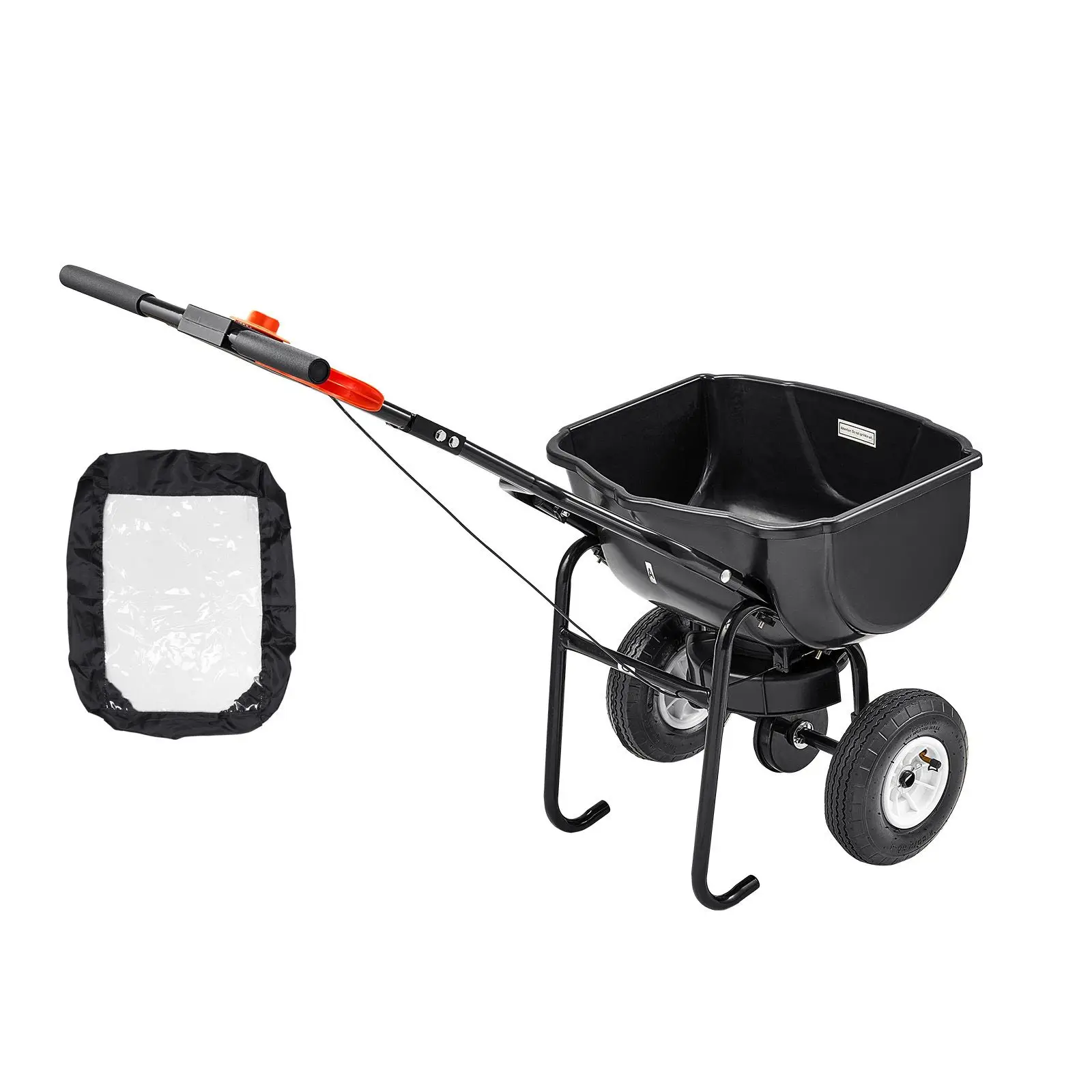 Walk Behind Spreader, 60LBS Capacity, Push with Hopper Grate, 0-9.8 ft Spreading Width, 8 in All Terrain Pneumatic Tires, Garden