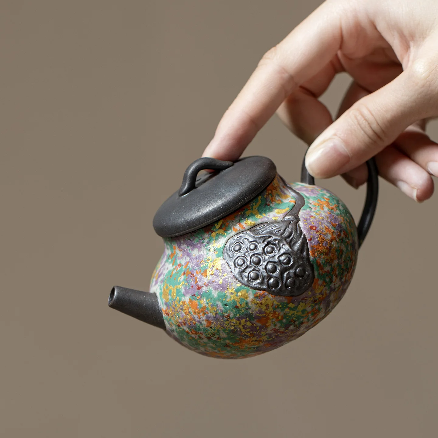 Colorful Rock Gold Thread Old Rock Clay Coarse Pottery Handmade Pot Fully Handmade Vintage Single Pot Tea Infuser Tea Kettle